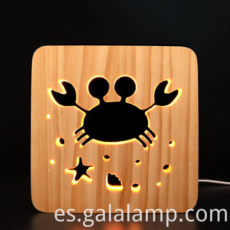 Luz de noche 3D creativa, tallado hueco de madera maciza, lámpara de escritorio LED